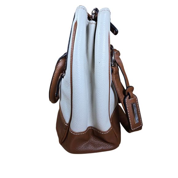 Tignanello Brown Cream Vintage Top Handle Shoulder Strap Bag Purse Multi Pocket - Picture 4 of 8